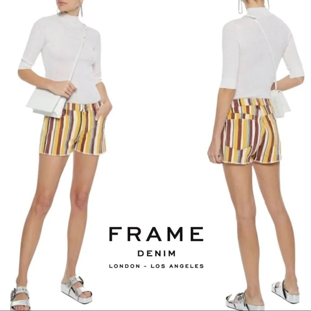 NWTs Frame Le Cutoff Denim Vertical Stripe Shorts Size 24